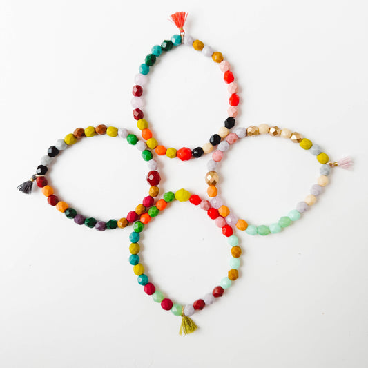 Colorful Stretchy Beaded Bracelets with Tiny Tassel