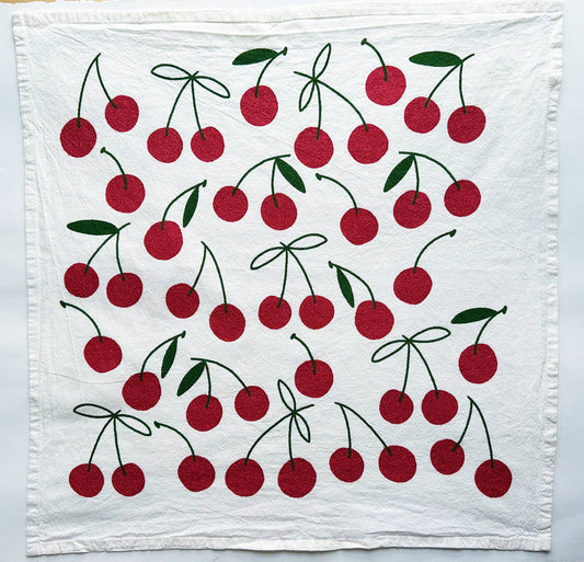 Glitter Cherries on White Tea Towel - 100% Cotton