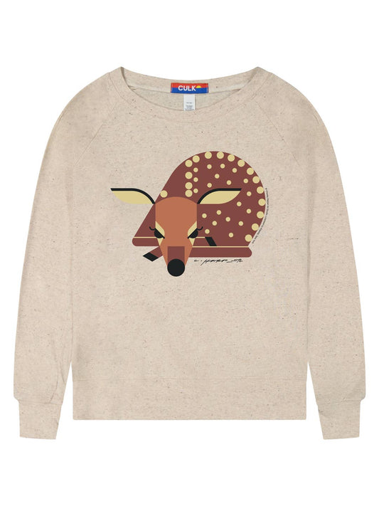 Charley Harper Fawn Women's Raglan Pullover Oatmeal