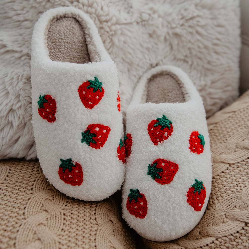 Strawberry Fuzzy Slippers for Women