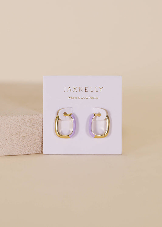 Color Dipped Rectangle Hoop Earrings - Powder Purple Enamel