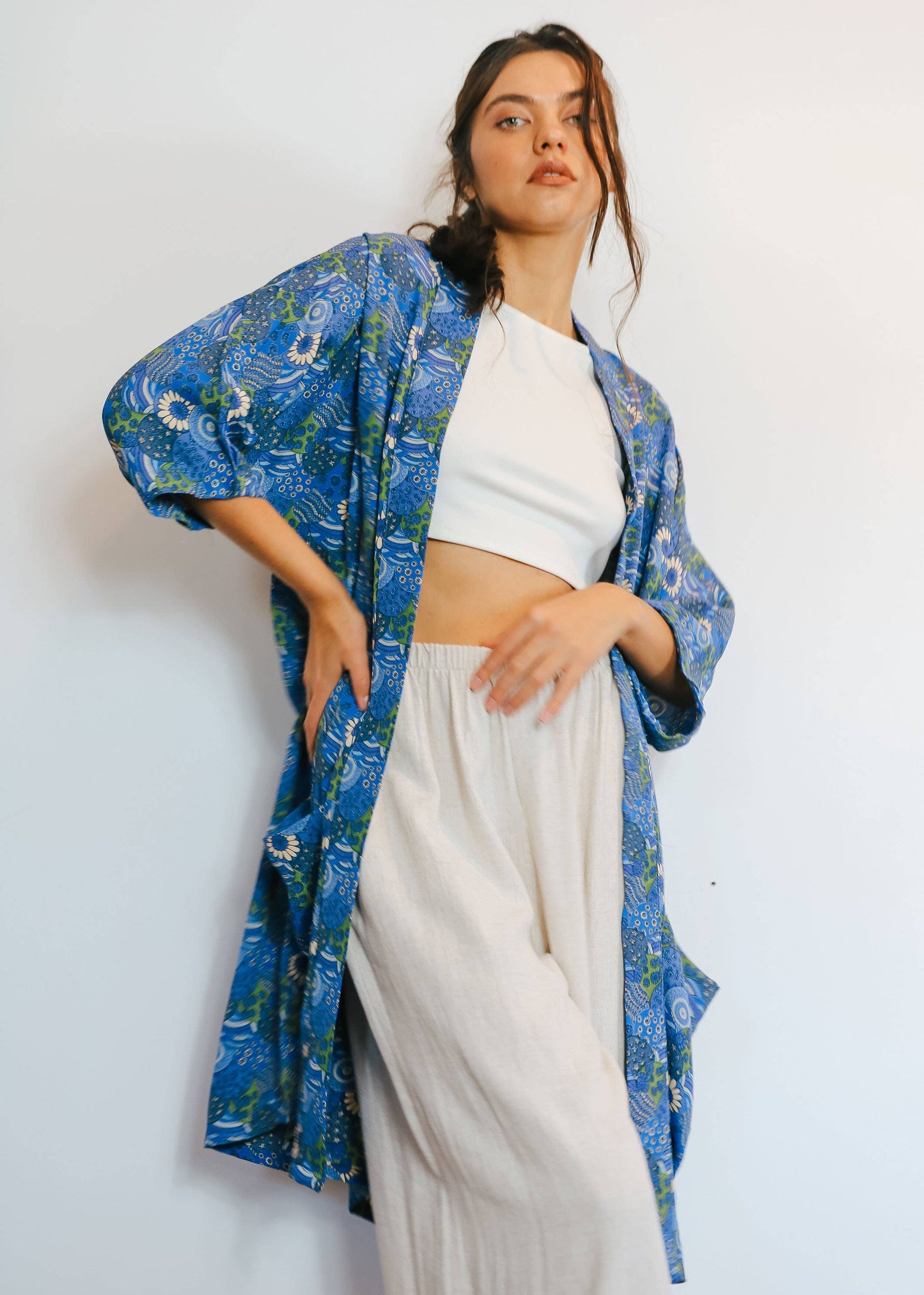 Upcycled Ethically Made Kimono Sleeve Jacket in Floral