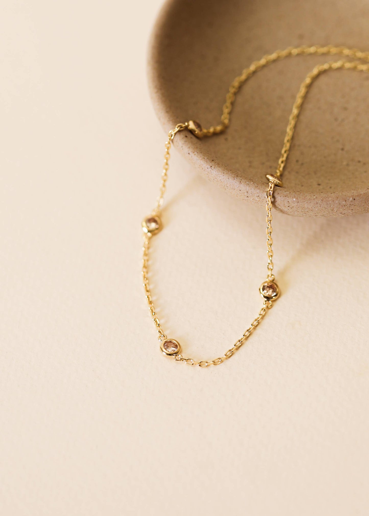 Champagne Stone Gold Necklace - 18k Gold Plated