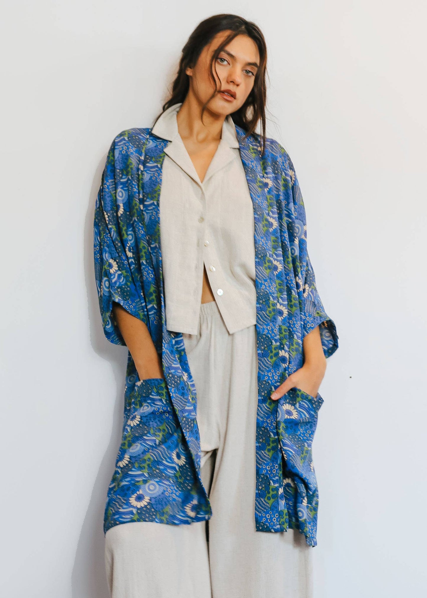 Upcycled Ethically Made Kimono Sleeve Jacket in Floral