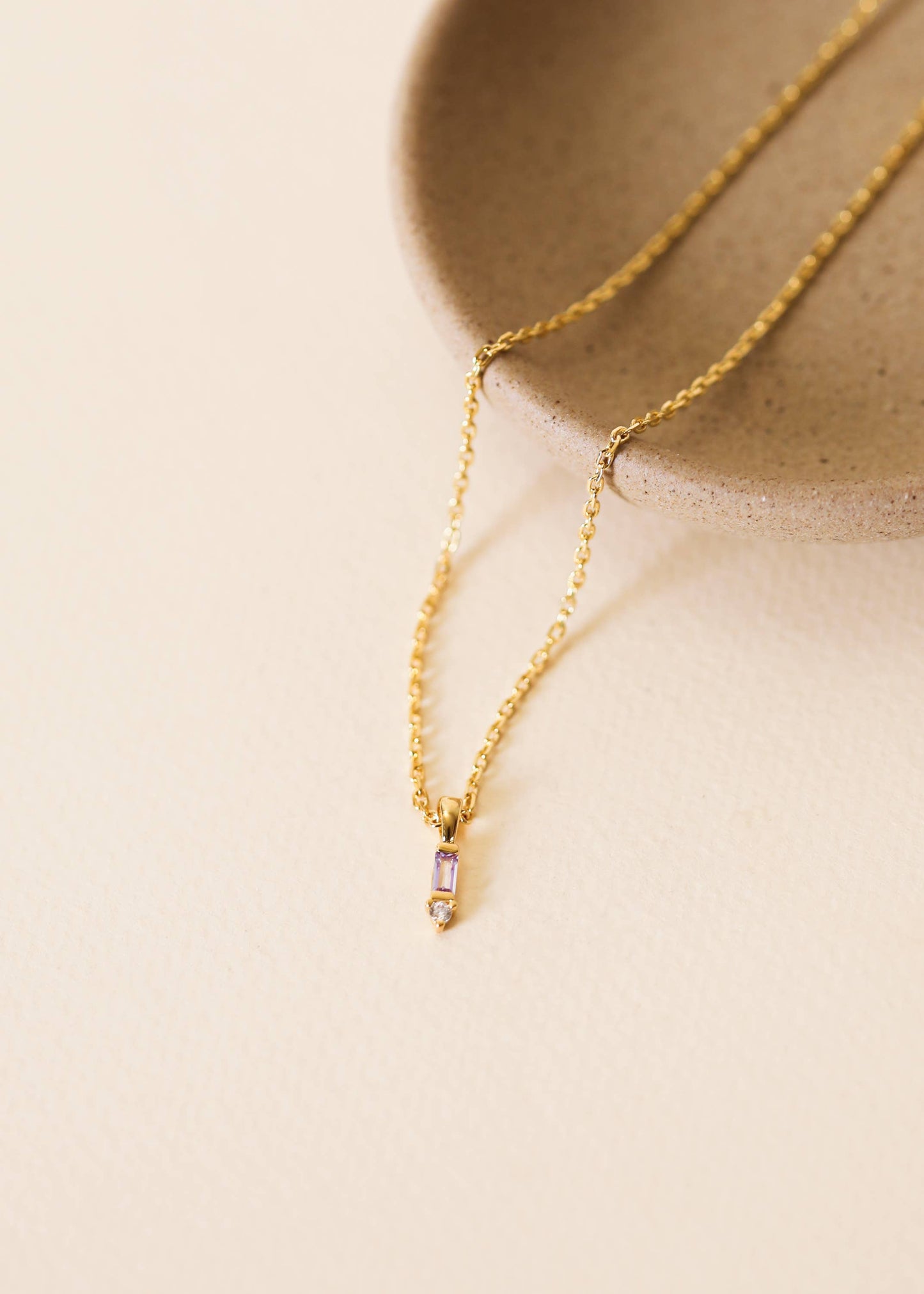 Baguette Drop Pendant Necklace - Lavender - 18k Gold Plating