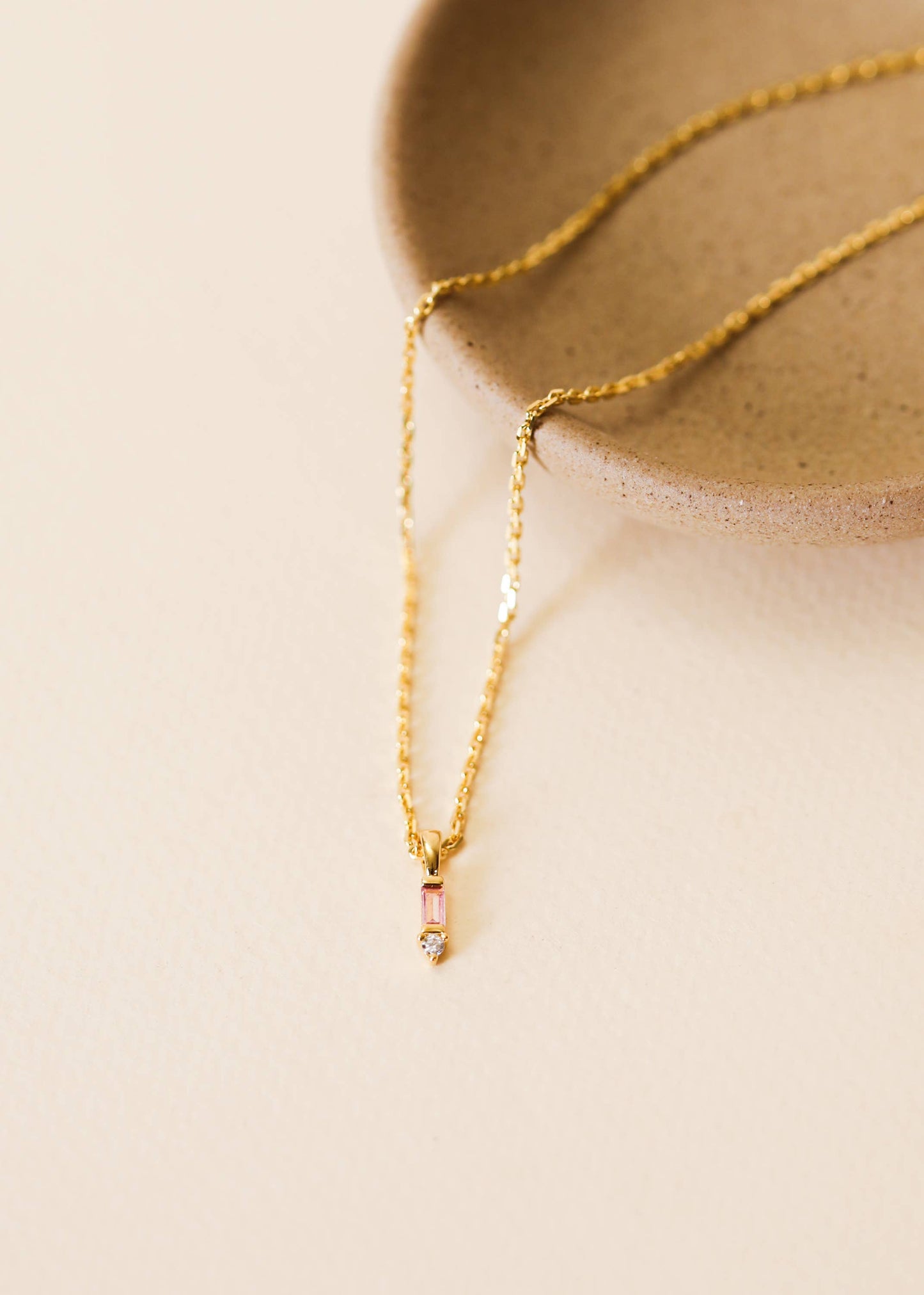 Baguette Drop Pendant Necklace - Pink - 18k Gold Plating