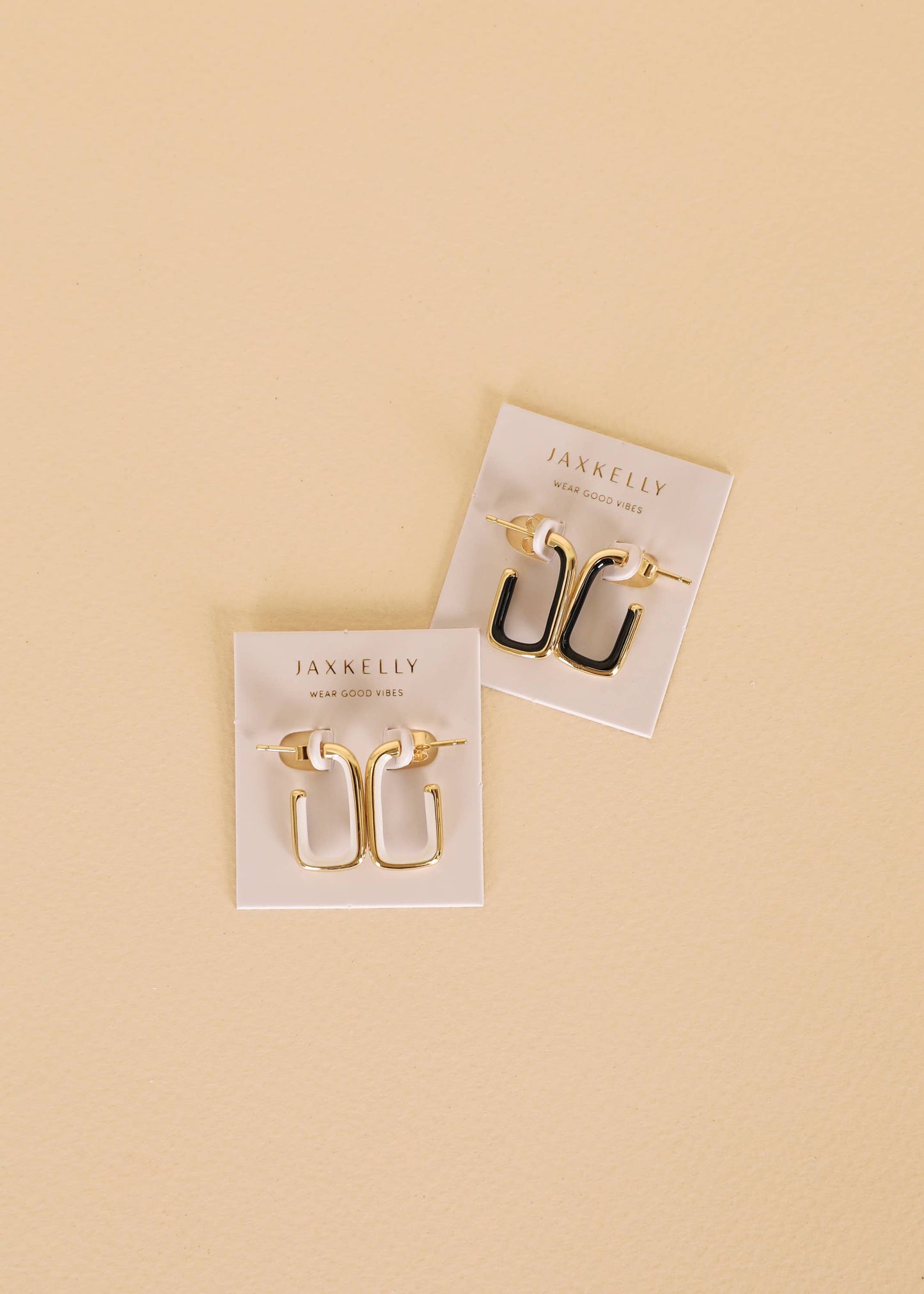 Black Enamel Large Rectangle Hoop Earring - Tsuru