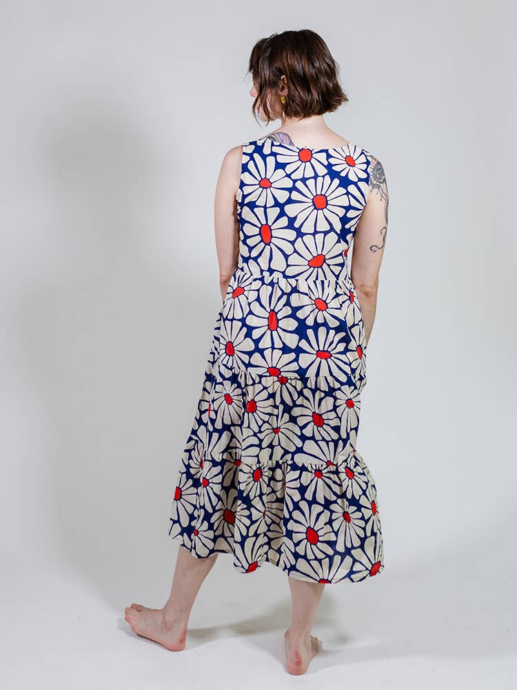 Thais Tiered Sleeveless Dress Navy Floral