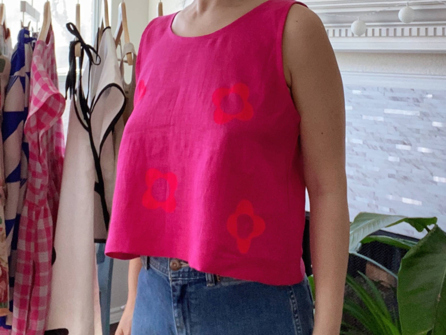 Rose pink linen top