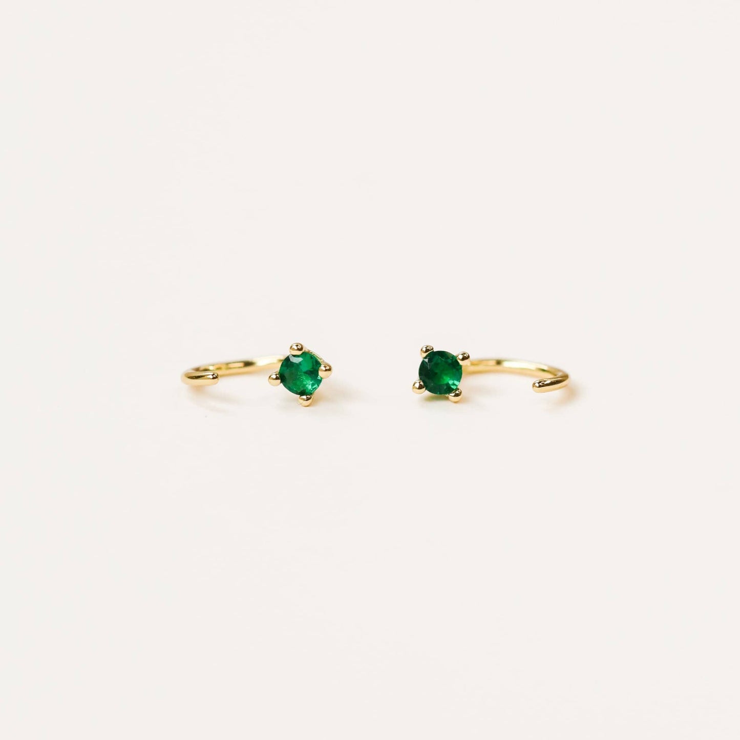 CZ Huggies - Emerald - Gold Earrings