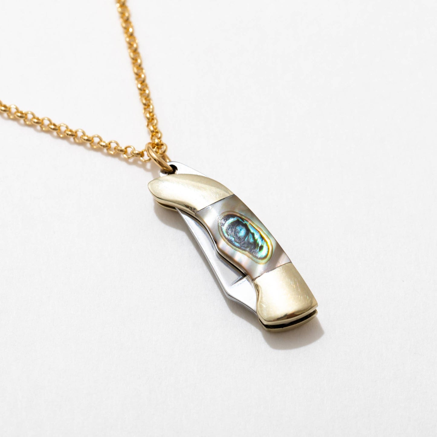 Judith Gold or Silver Abalone Safety Necklace: Gold Plated