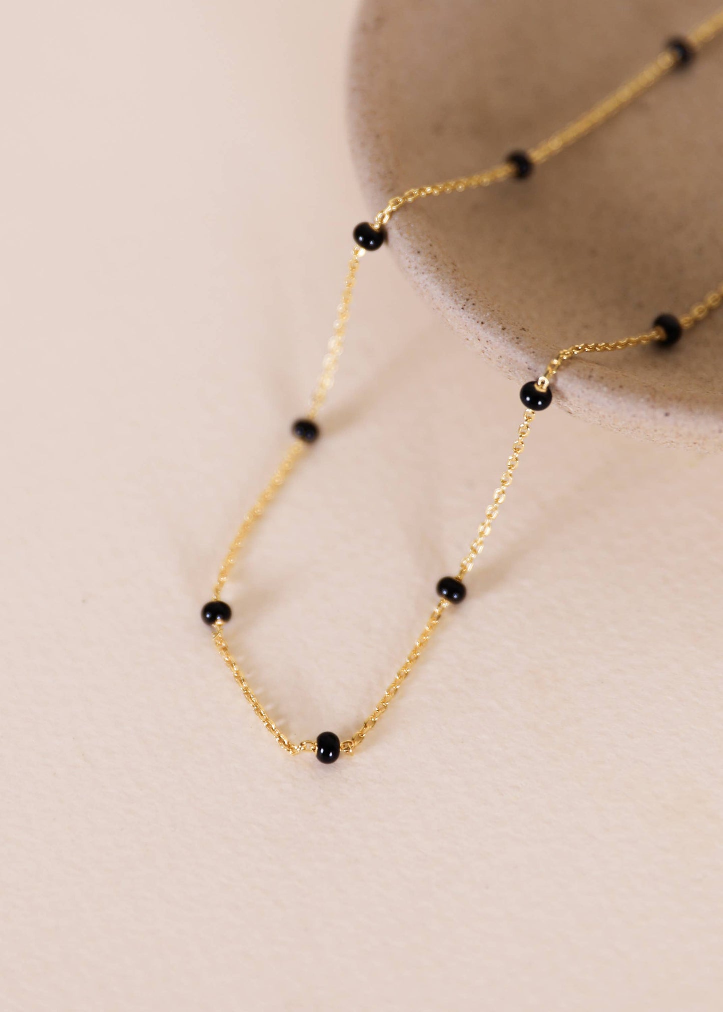 Enamel Gold Necklace - 18k Gold Plated - Black