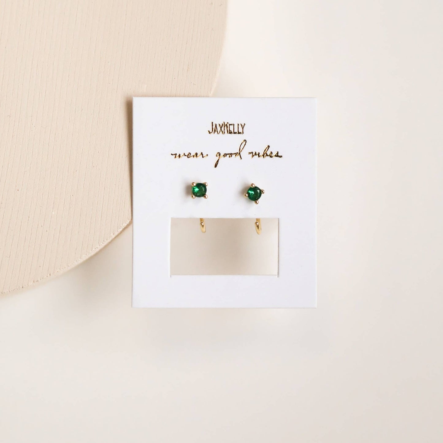 CZ Huggies - Emerald - Gold Earrings