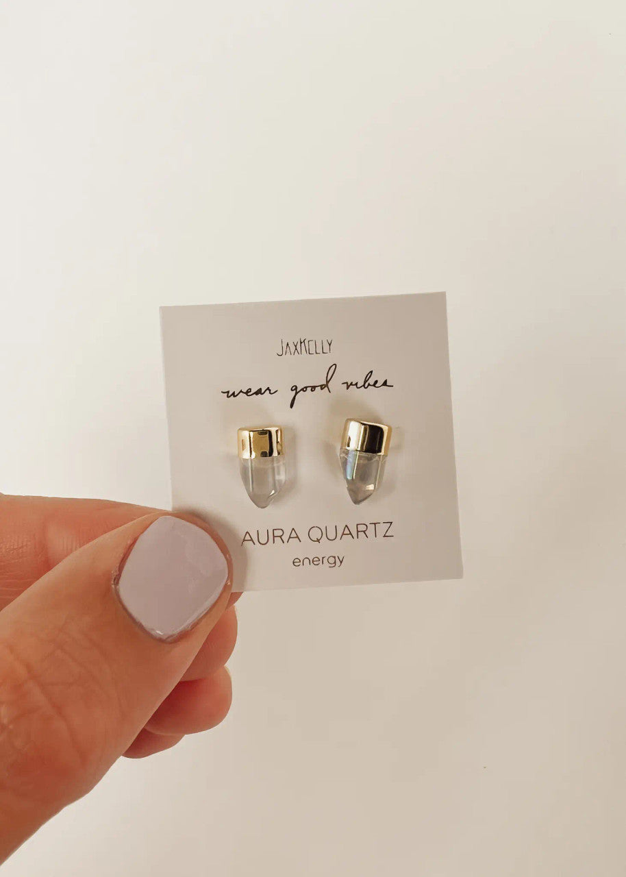 Gold Dipped Quartz Point Earrings